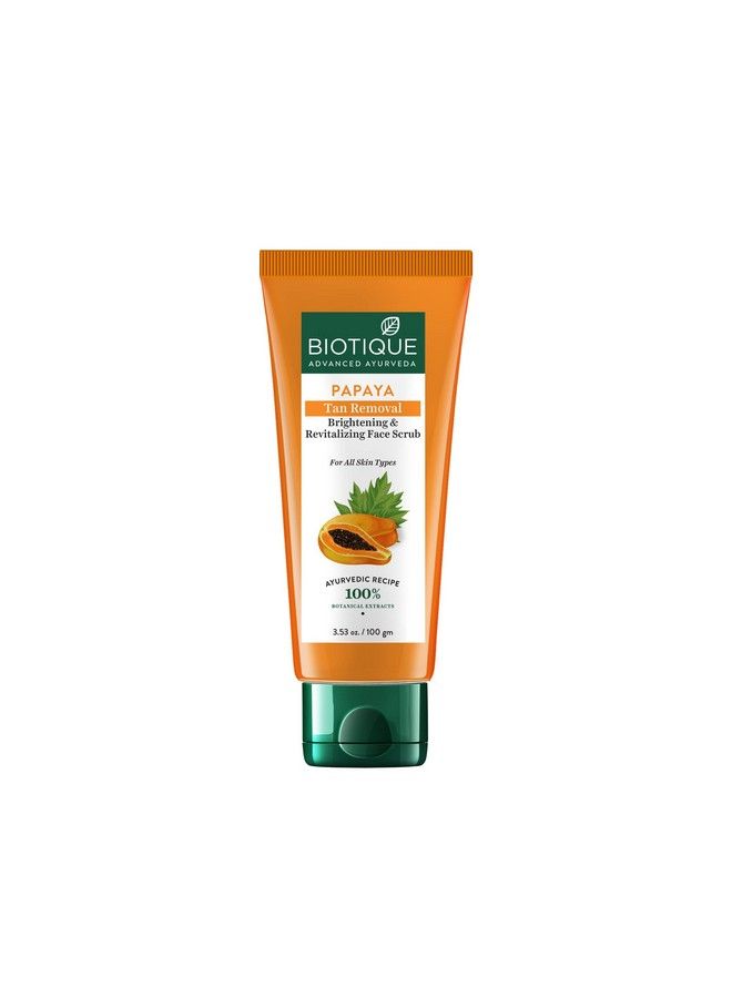 Biotique Papaya Tan Removal Brightening & Revitalizing Face Scrub | Gentle Exfoliation | Smooth and Clear Complexation | 100% Botanical Extracts| Suitable for All Skin Types | 100g - Image 1