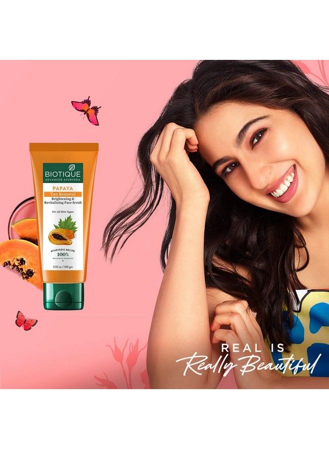Biotique Papaya Tan Removal Brightening & Revitalizing Face Scrub | Gentle Exfoliation | Smooth and Clear Complexation | 100% Botanical Extracts| Suitable for All Skin Types | 100g - Image 3