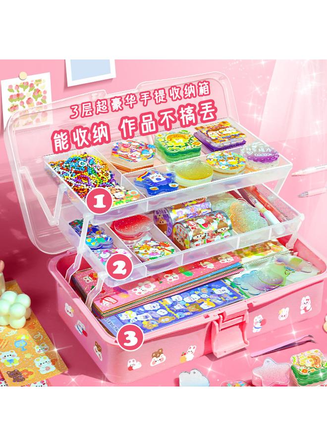 Bluejw Goo Card Sticker Suit Cream Glue Fire Paint Seal Hand Account Full Set DIY Girl Christmas Disc Three-Layer Storage Box - Image 5