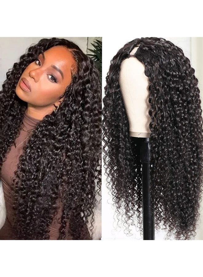 UNICE Curly U Part Wig Human Hair 4x1 inch Small Leave Out, Brazilian Glueless Human Hair Upart Wig Beginner Friendly No Sew in No Glue 180% Density 20 inch - Image 1