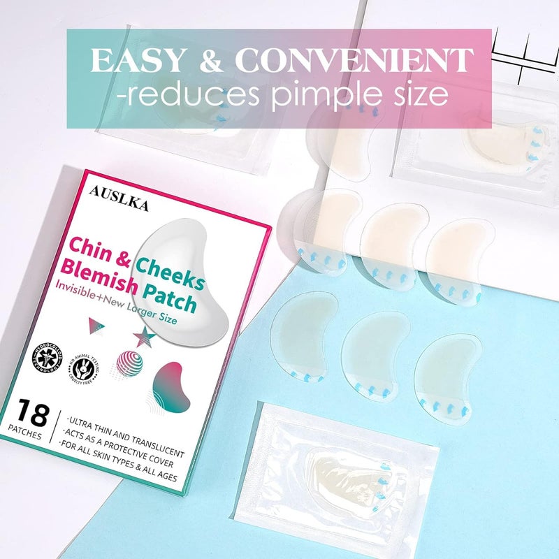 AUSLKA Pimple Patches for Face,Large Hydrocolloid Patches, Zit & Blemish, Large Spot Stickers for Chin, Cheeks, Body with Tea Tree & Calendula Oil, 18 Count - Image 2