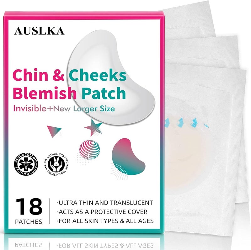 AUSLKA Pimple Patches for Face,Large Hydrocolloid Patches, Zit & Blemish, Large Spot Stickers for Chin, Cheeks, Body with Tea Tree & Calendula Oil, 18 Count - Image 1