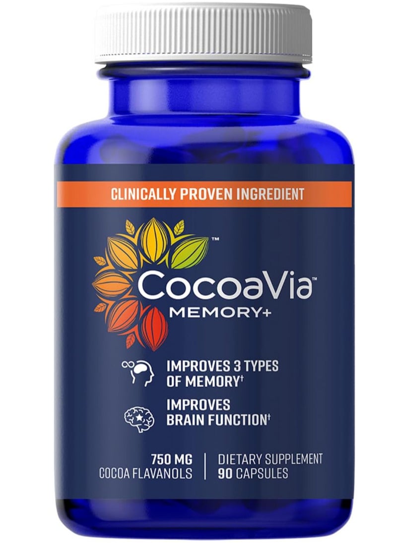 CocoaVia Memory+ Brain Supplement 750 mg Cocoa Flavanols Capsules, 90 Capsules 30 Day Supply  - Image 1