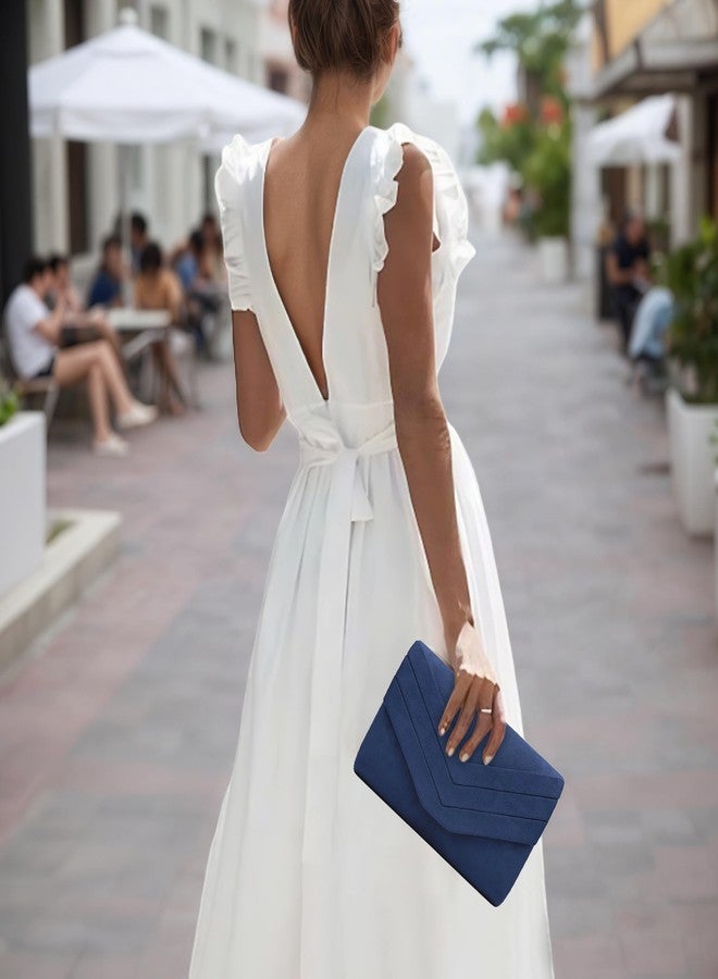 Milisente Clutch Purse for Women, Suede Envelope Evening Purses Crossbody Shoulder Clutch Bag (Navy Blue) - Image 2