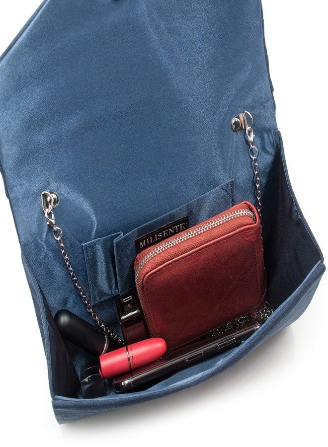 Milisente Clutch Purse for Women, Suede Envelope Evening Purses Crossbody Shoulder Clutch Bag (Navy Blue) - Image 5