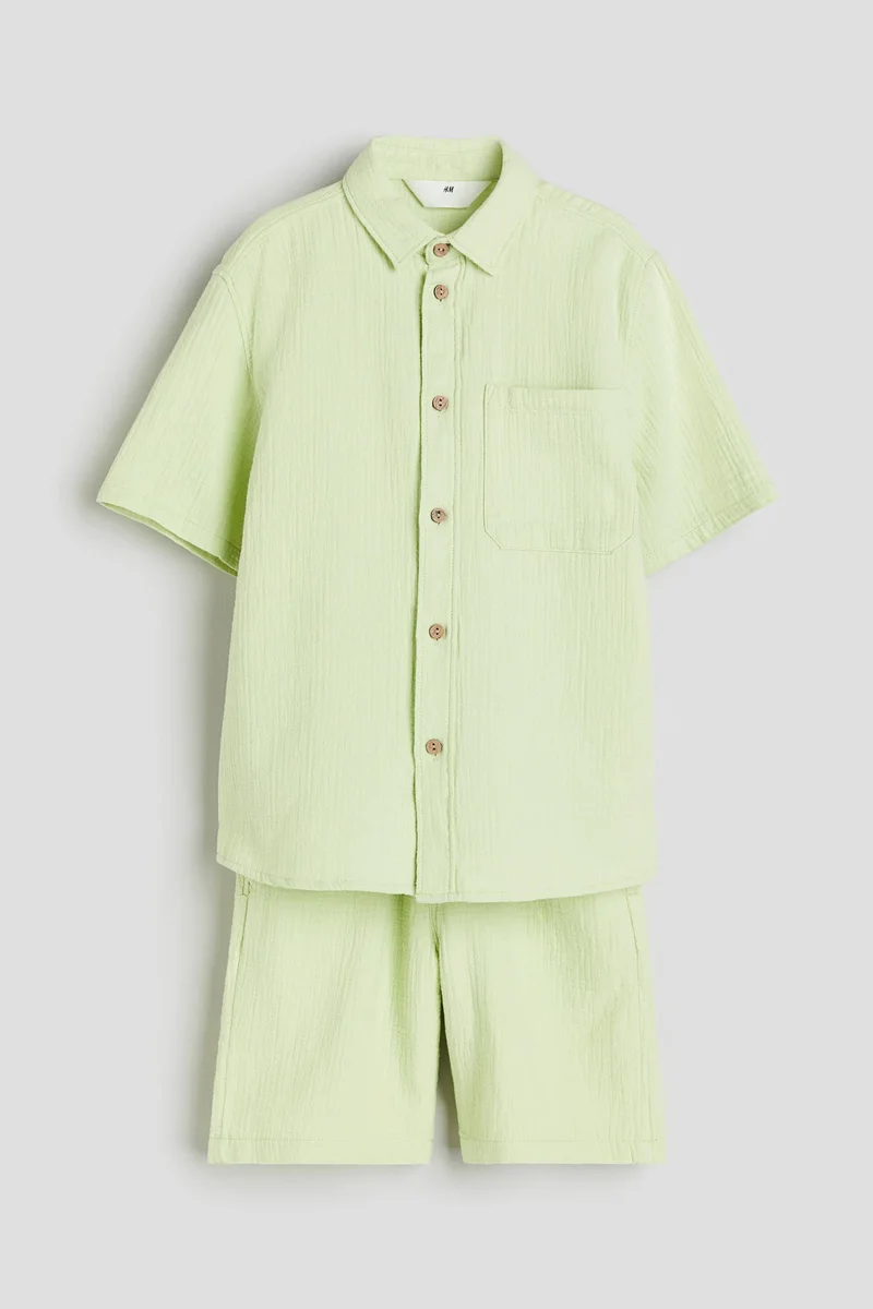 اتش اند ام Kids Crinkled Shirt & Shorts Set