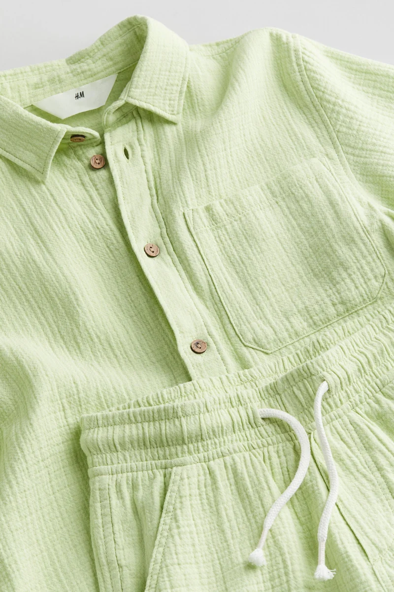 اتش اند ام Kids Crinkled Shirt & Shorts Set