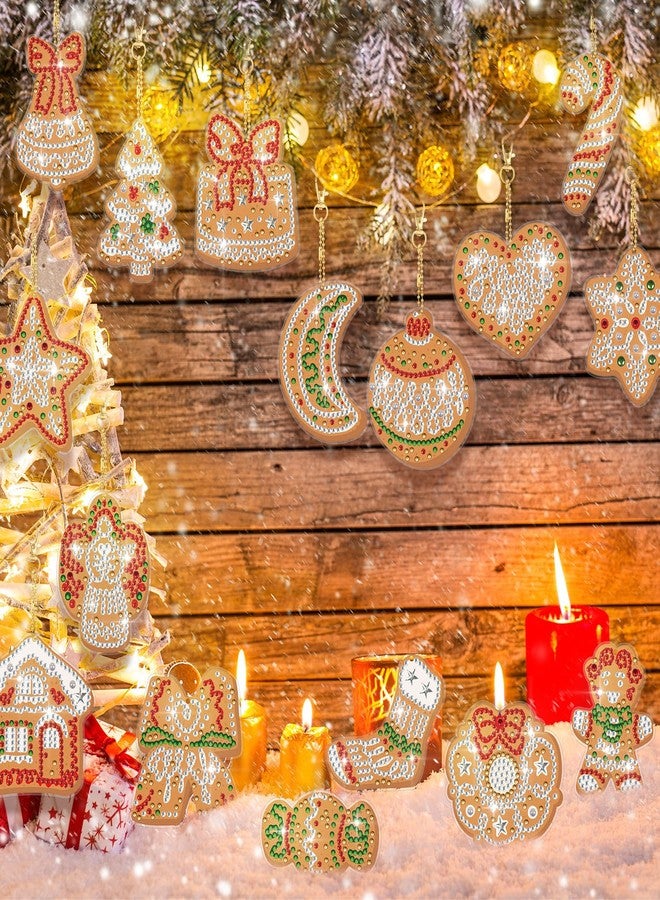 Ecation 16 Pcs Gingerbread Cookie Double Sided Diamond Painting Tree Ornaments Hanging DIY Christmas Ball Keychain Merry Christmas Candy Cane Star Tags 5D Hanging Decor for Xmas Home Office Porch Yard - Image 5