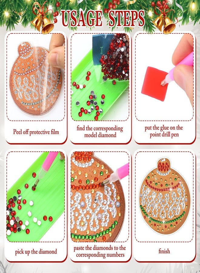 Ecation 16 Pcs Gingerbread Cookie Double Sided Diamond Painting Tree Ornaments Hanging DIY Christmas Ball Keychain Merry Christmas Candy Cane Star Tags 5D Hanging Decor for Xmas Home Office Porch Yard - Image 3