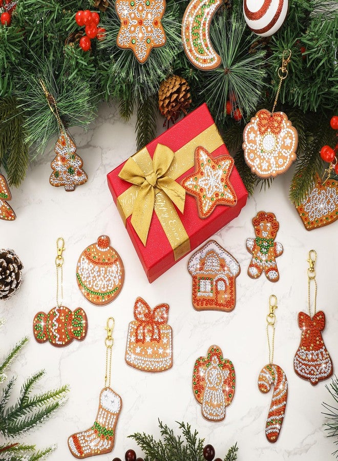 Ecation 16 Pcs Gingerbread Cookie Double Sided Diamond Painting Tree Ornaments Hanging DIY Christmas Ball Keychain Merry Christmas Candy Cane Star Tags 5D Hanging Decor for Xmas Home Office Porch Yard - Image 4