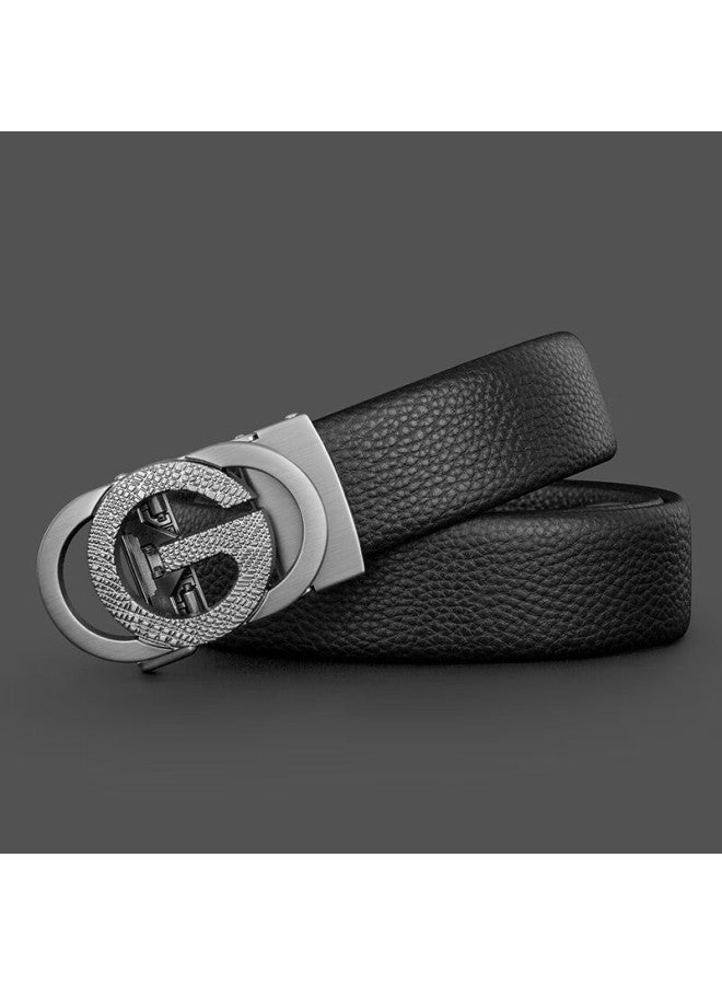 Cow Men's Belt Gift Box Set Automatic Buckle Top Layer Cowhide Business Casual Belt Lychee Pattern C-901 Gun Color - Image 1