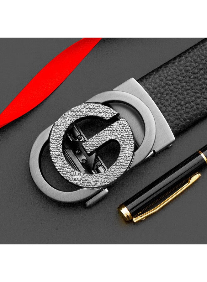 Cow Men's Belt Gift Box Set Automatic Buckle Top Layer Cowhide Business Casual Belt Lychee Pattern C-901 Gun Color - Image 2