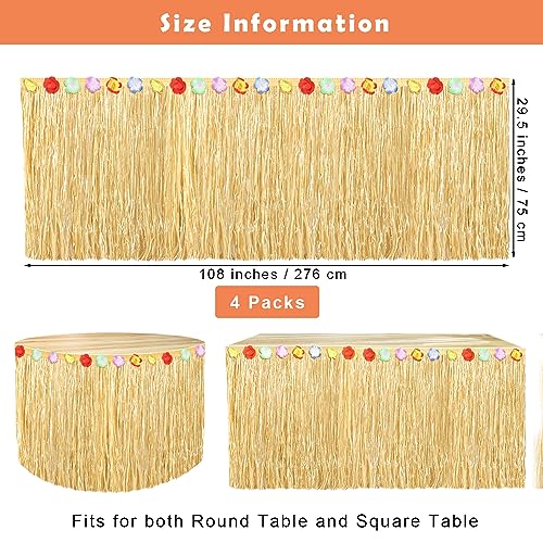 Fovths 4 Pack Luau Grass Table Skirt Natural 9 Feet x 29.5 Inch Hawaiian Table Skirt for Tropical Hawaiian Party Decorations Luau Party Costume Party, Green and Straw Yellow - Image 2
