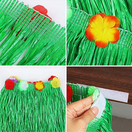 Fovths 4 Pack Luau Grass Table Skirt Natural 9 Feet x 29.5 Inch Hawaiian Table Skirt for Tropical Hawaiian Party Decorations Luau Party Costume Party, Green and Straw Yellow - Image 3