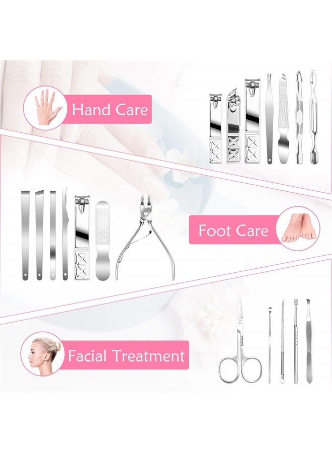 Teamkio 18pcs Manicure Set Pedicure Nail Clippers Set Travel Hygiene Kit Stainless Steel Professional Cutter Care Set Scissor Tweezer Knife Ear Pick Tools Grooming Kits with Leather Case (18pcs, Pink) - Image 2