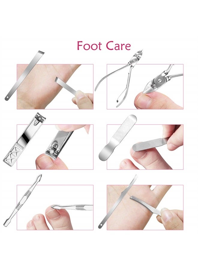 Teamkio 18pcs Manicure Set Pedicure Nail Clippers Set Travel Hygiene Kit Stainless Steel Professional Cutter Care Set Scissor Tweezer Knife Ear Pick Tools Grooming Kits with Leather Case (18pcs, Pink) - Image 3