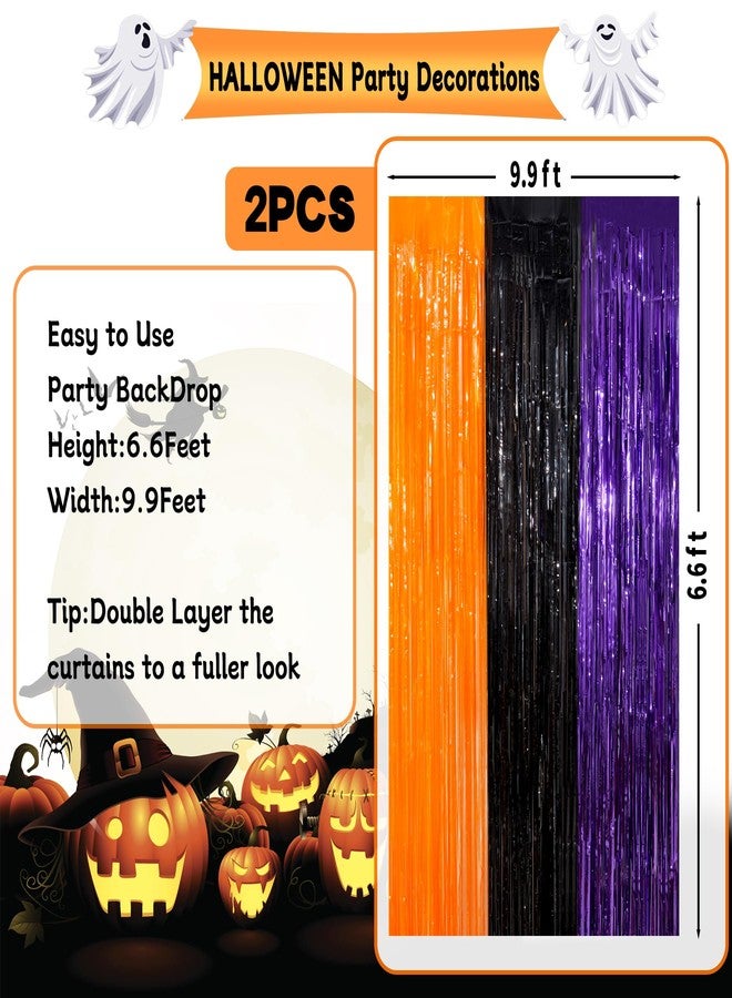 Heaubls 3 Pack Orange Purple Black Tinsel Foil Fringe Curtains, Halloween Photo Backdrop Streamers for Birthday Anniversary Party Decoration - Image 4