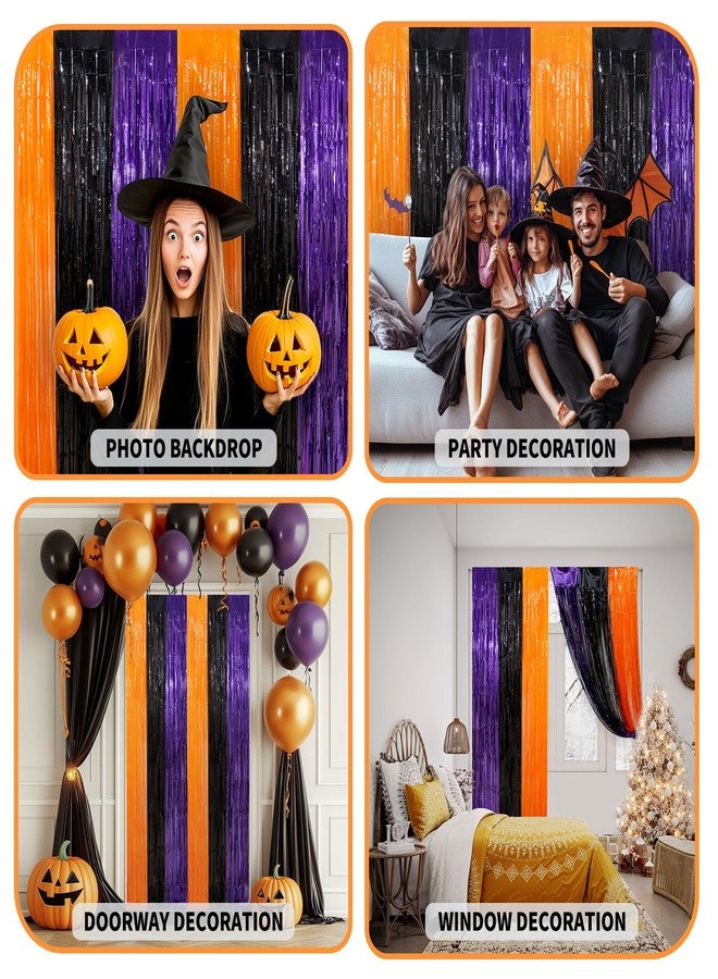 Heaubls 3 Pack Orange Purple Black Tinsel Foil Fringe Curtains, Halloween Photo Backdrop Streamers for Birthday Anniversary Party Decoration - Image 5