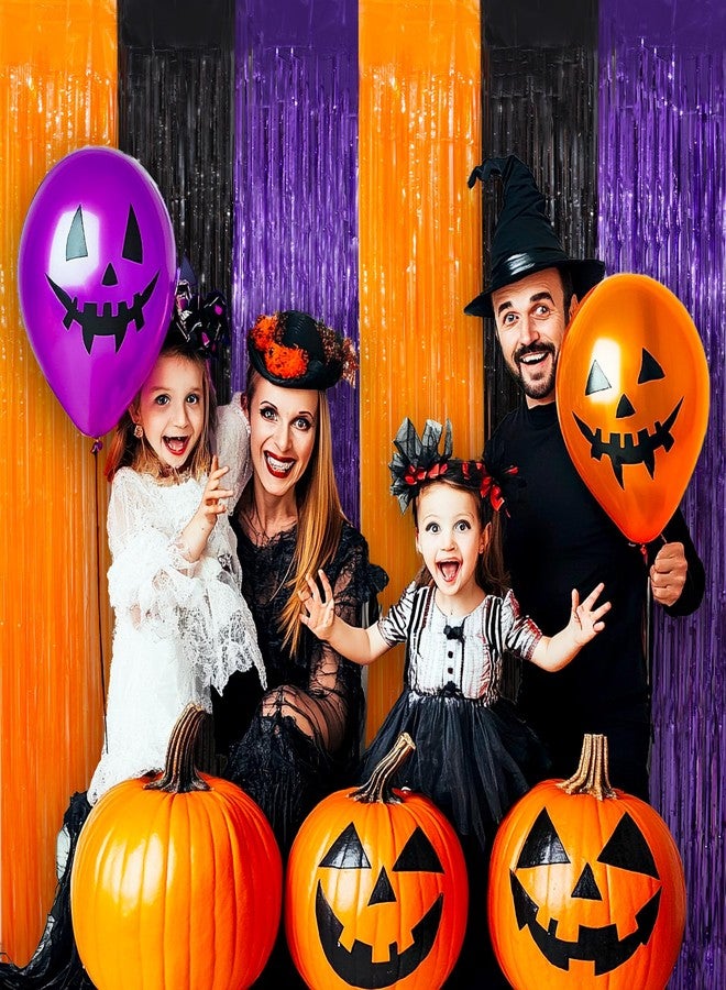 Heaubls 3 Pack Orange Purple Black Tinsel Foil Fringe Curtains, Halloween Photo Backdrop Streamers for Birthday Anniversary Party Decoration - Image 2