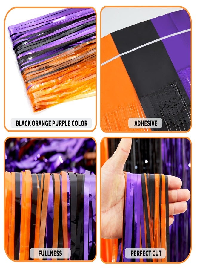 Heaubls 3 Pack Orange Purple Black Tinsel Foil Fringe Curtains, Halloween Photo Backdrop Streamers for Birthday Anniversary Party Decoration - Image 3
