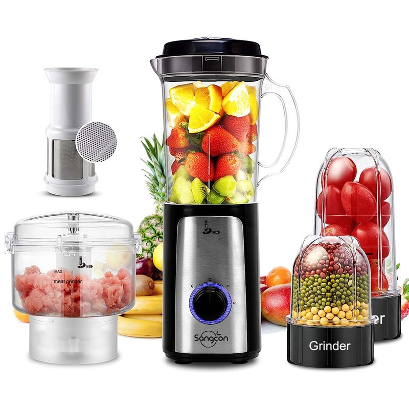 SANGCON 5 in 1 Blender and Food Processor Combo for Kitchen Small Electric Food Chopper for Meat and Vegetable 350W High Speed Blenders with 2 Speeds and Pulse for Smoothies and Shakes