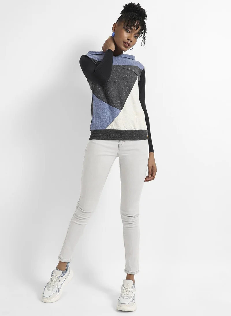 Pinacolada  Women's Multicolour Colourblock Hoodie With Ribbed Sleeves for Women | Best Price UAE