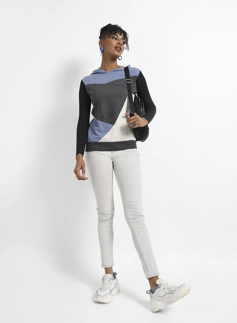 Pinacolada  Women's Multicolour Colourblock Hoodie With Ribbed Sleeves for Women | Best Price UAE