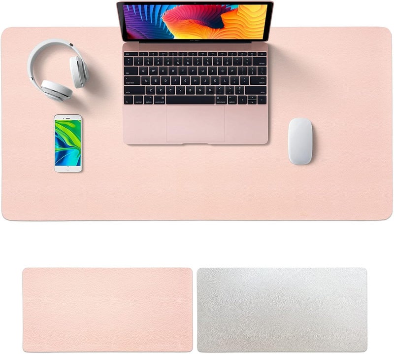 SKY-TOUCH Multifunctional Desk Pad 80X40Cm, Leather Computer Mouse Pad Office Desk Mat Extended Gaming Mouse Pad, Non-Slip Waterproof Dual-Side Use Desk Mat Protector (Pink/White) - Image 1
