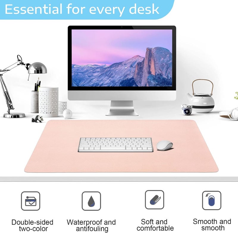 SKY-TOUCH Multifunctional Desk Pad 80X40Cm, Leather Computer Mouse Pad Office Desk Mat Extended Gaming Mouse Pad, Non-Slip Waterproof Dual-Side Use Desk Mat Protector (Pink/White) - Image 2