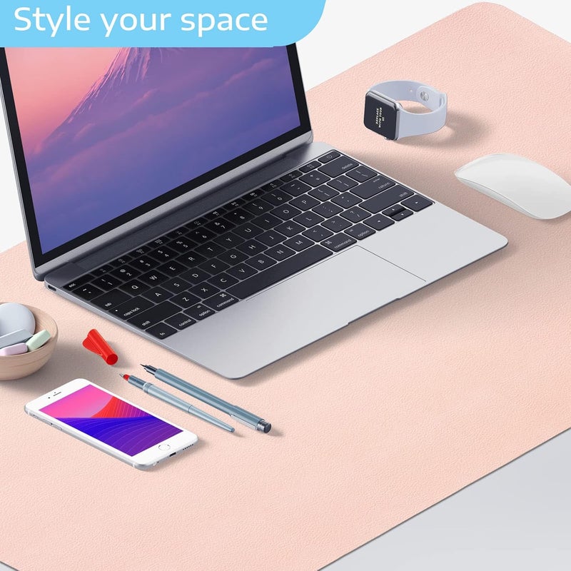 SKY-TOUCH Multifunctional Desk Pad 80X40Cm, Leather Computer Mouse Pad Office Desk Mat Extended Gaming Mouse Pad, Non-Slip Waterproof Dual-Side Use Desk Mat Protector (Pink/White) - Image 4