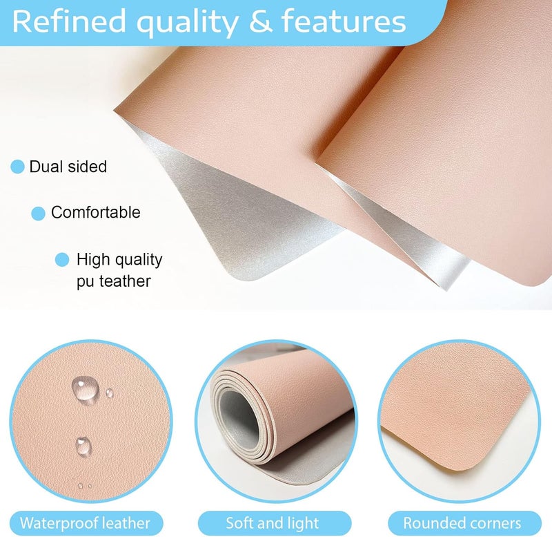SKY-TOUCH Multifunctional Desk Pad 80X40Cm, Leather Computer Mouse Pad Office Desk Mat Extended Gaming Mouse Pad, Non-Slip Waterproof Dual-Side Use Desk Mat Protector (Pink/White) - Image 3