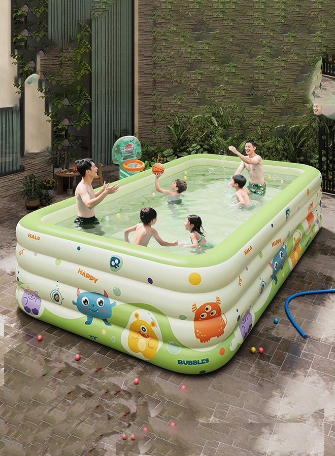 Inflatable Swimming Pool for Kids - Extra Large 300x175x56cm PVC Family Pool with 3 Separate Inflation Layers, Bright Green Patterns, Doubles as Ball Pit for Outdoor Garden Backyard Summer Water Fun - Image 2
