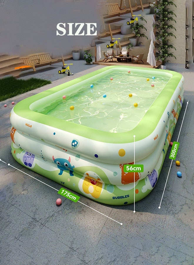 Inflatable Swimming Pool for Kids - Extra Large 300x175x56cm PVC Family Pool with 3 Separate Inflation Layers, Bright Green Patterns, Doubles as Ball Pit for Outdoor Garden Backyard Summer Water Fun - Image 4