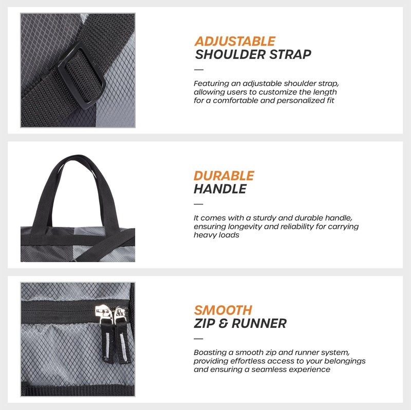 Cranique 23L Duffle Gym Bag with Shoe Compartment Shoulder Strap | Gym Bag for Men & Women | Gym Duffel Bag | Sports Bag | Kit Bag (Black & Grey) - Image 4