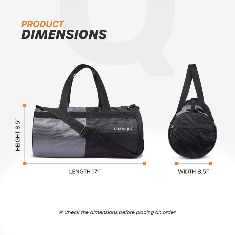 Cranique 23L Duffle Gym Bag with Shoe Compartment Shoulder Strap | Gym Bag for Men & Women | Gym Duffel Bag | Sports Bag | Kit Bag (Black & Grey) - Image 5
