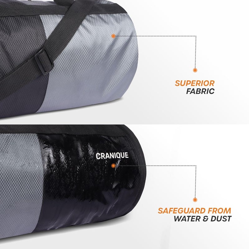 Cranique 23L Duffle Gym Bag with Shoe Compartment Shoulder Strap | Gym Bag for Men & Women | Gym Duffel Bag | Sports Bag | Kit Bag (Black & Grey) - Image 3