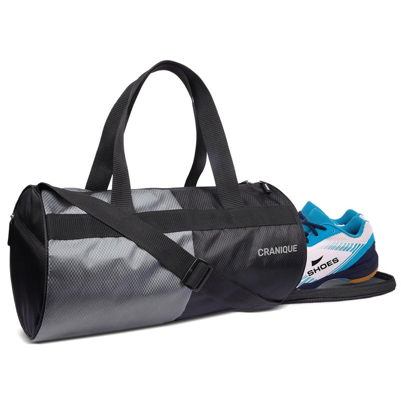 Cranique 23L Duffle Gym Bag with Shoe Compartment Shoulder Strap | Gym Bag for Men & Women | Gym Duffel Bag | Sports Bag | Kit Bag (Black & Grey) - Image 1