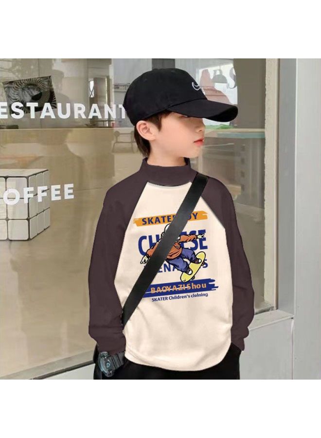Children's Thermal Long-sleeve T-shirt For Boys, Spring And Autumn Half-high Collar Base Shirt, Big Kids' Baby Printed Fashion Top Trendy
