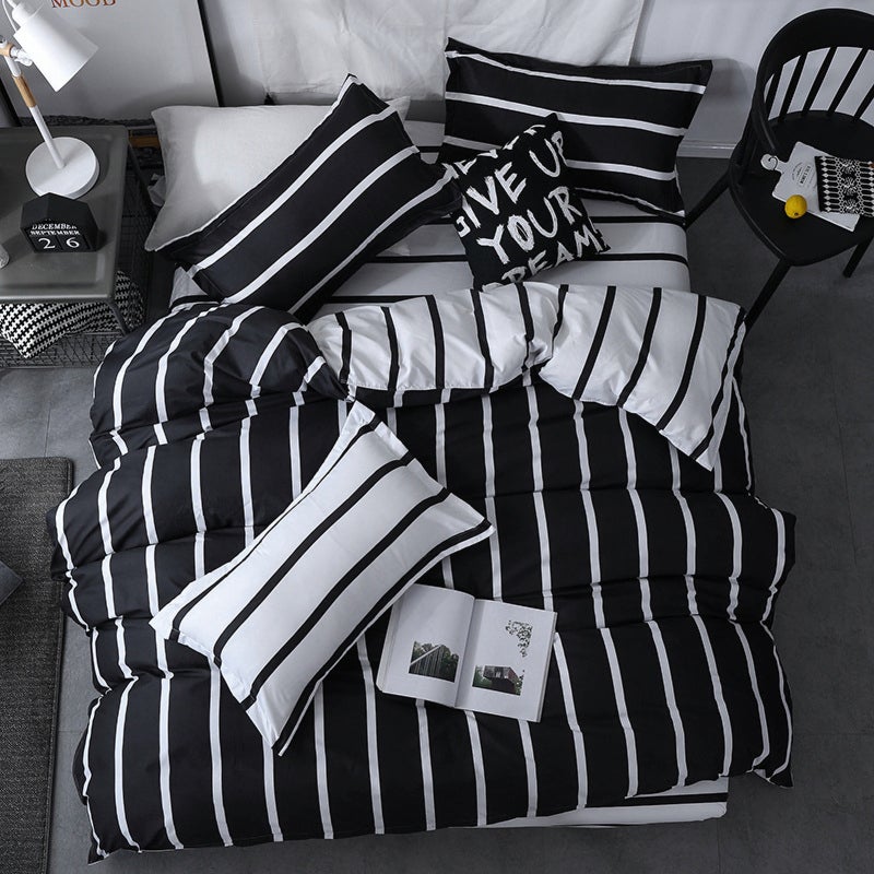 Aloe Cotton Bedding Set Black White Striped Soft Lightweight - Zipper Closure Easy To Clean Minimalist Design for Bedroom Dormitory Home Use - Image 3