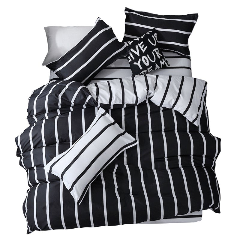 Aloe Cotton Bedding Set Black White Striped Soft Lightweight - Zipper Closure Easy To Clean Minimalist Design for Bedroom Dormitory Home Use - Image 1