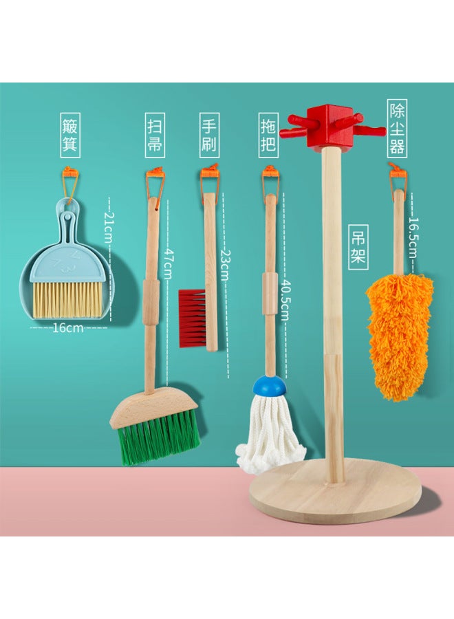 DN Children's Cleaning Set Wooden Broom Mop Small Cleaner Simulation Play Home Work Educational Toys - Image 3