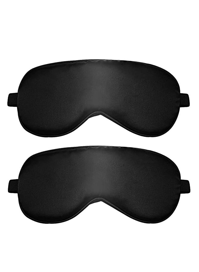 Pack Of 2 Natural Silk Sleeping Blind Fold With Adjustable Strap, Black - Image 1