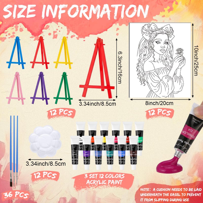 Sherr 108 Pcs 12 Set Black Girl Sip and Paint Kit for Adults 8''x10'' Pre Drawn Canvas to Paint DIY Acrylic Painting Kit Pre Printed Canvas for Date Night Mother's Day Party Team Building - Image 2