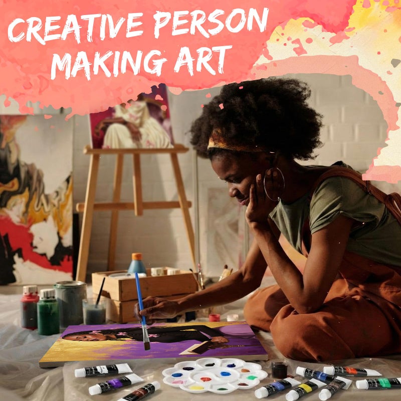 Sherr 108 Pcs 12 Set Black Girl Sip and Paint Kit for Adults 8''x10'' Pre Drawn Canvas to Paint DIY Acrylic Painting Kit Pre Printed Canvas for Date Night Mother's Day Party Team Building - Image 3