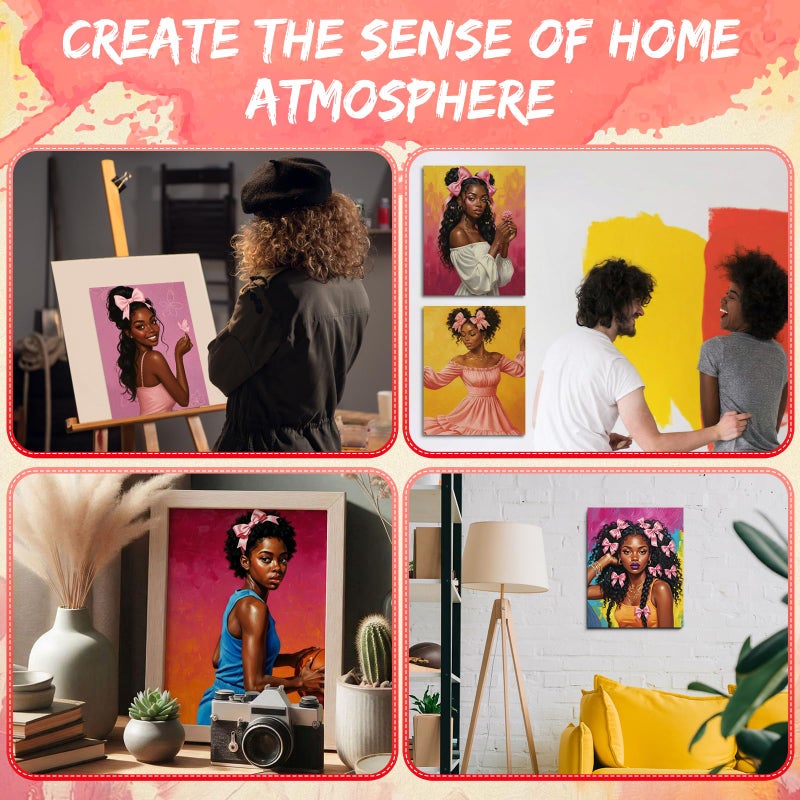 Sherr 108 Pcs 12 Set Black Girl Sip and Paint Kit for Adults 8''x10'' Pre Drawn Canvas to Paint DIY Acrylic Painting Kit Pre Printed Canvas for Date Night Mother's Day Party Team Building - Image 4