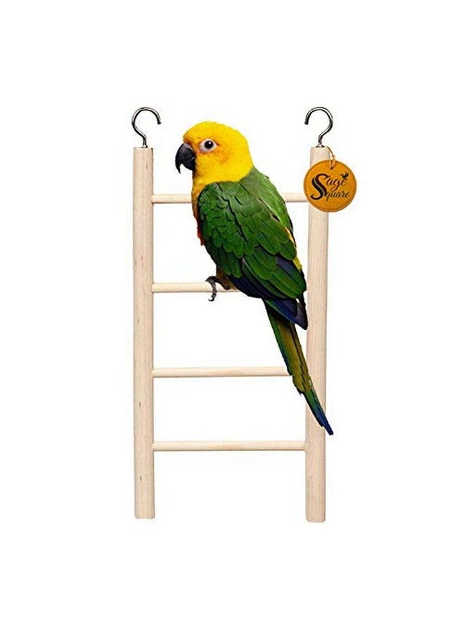 Sage Square Playful Natural Wooden Climbing Ladder Toy For Exercise & Fun || With Hooks || For Birds, Parrot, Budgies And Other Small, Medium Large Bird || 4 Stairs / 22Cm  - Image 1