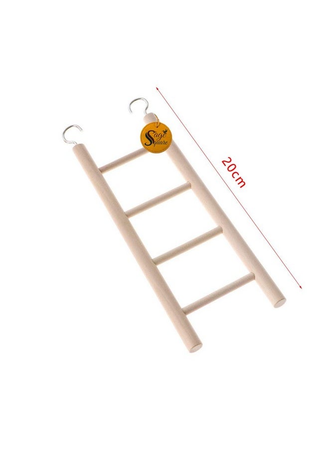 Sage Square Playful Natural Wooden Climbing Ladder Toy For Exercise & Fun || With Hooks || For Birds, Parrot, Budgies And Other Small, Medium Large Bird || 4 Stairs / 22Cm  - Image 2