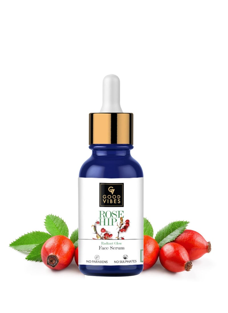 Good Vibes Good Vibes Rose Hip Radiant Glow Face Serum, 10 ml Light Weight Non Greasy Moisturizing Anti Ageing Formula For All Skin Types, Corrects Dark Spots, Natural, No Parabens & Sulphates, No Animal Testing  - Image 1