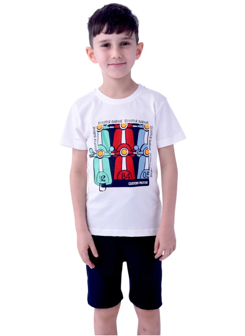 victor and jane Kids Boys 2 piece Set - T-Shirts & Shorts -Off-White and Navy (100% Cotton)