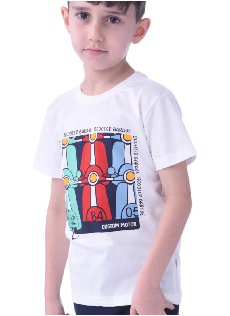 victor and jane Kids Boys 2 piece Set - T-Shirts & Shorts -Off-White and Navy (100% Cotton)
